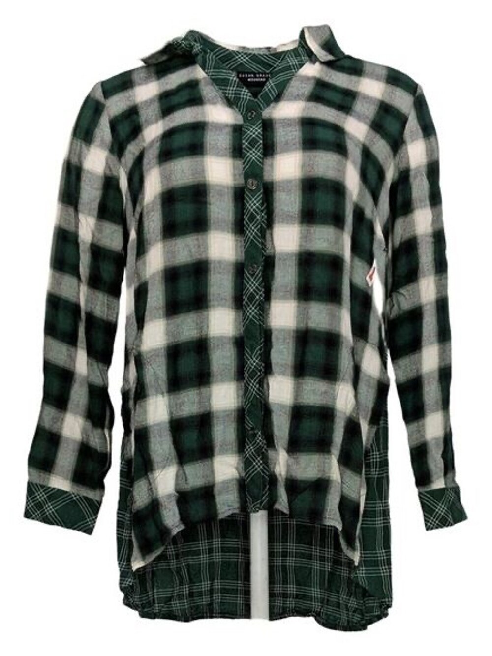 Susan Graver Weekend Soft Yarn Dyed Plaid Tunic Shirt Emerald Women Petite Small